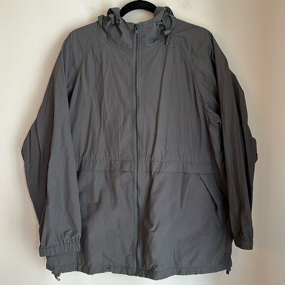 Eileen Fisher Women’s lightweight hooded packable gray charcoal jacket large! - Picture 1 of 11